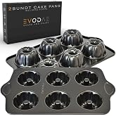 EVODAE Mini Bundt Cake Pans for Baking &ndash; Set of 2 &ndash; 6 Cups Each (12 Cups Total) &ndash; Nonstick Black Carbon Steel &ndash; Heavy-Duty &amp; Built to Last &ndash; Carefully Packaged in a Clean Black Box &ndash; PFOA &amp; PTFE Free