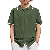 Arshiner Boys Button Down Shirt Short Sleeve Knit Shirt Summer Vintage Fashion Casual Beach Shirts for Kids 3-14 Years
