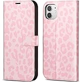 Svanove for iPhone 11 Wallet Case for Women, Flip Folio Purse Leather Phone Case with Credit Card Holder Slot RFID Blocking, Full Body Protection Girly Cute Leopard Cheetah Print Design, Pink