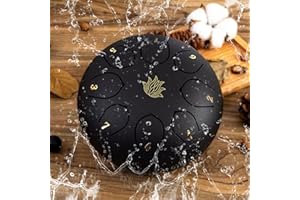 Eavnbaek Rain Chime Drum - 8 Note 6 Inch Rain Drum for Outside Garden, with Bag, Music Book, Drumsticks, Mallet Holder and Finger Paddles, Steel Tongue Drum for Gifts Yoga Education (Black)