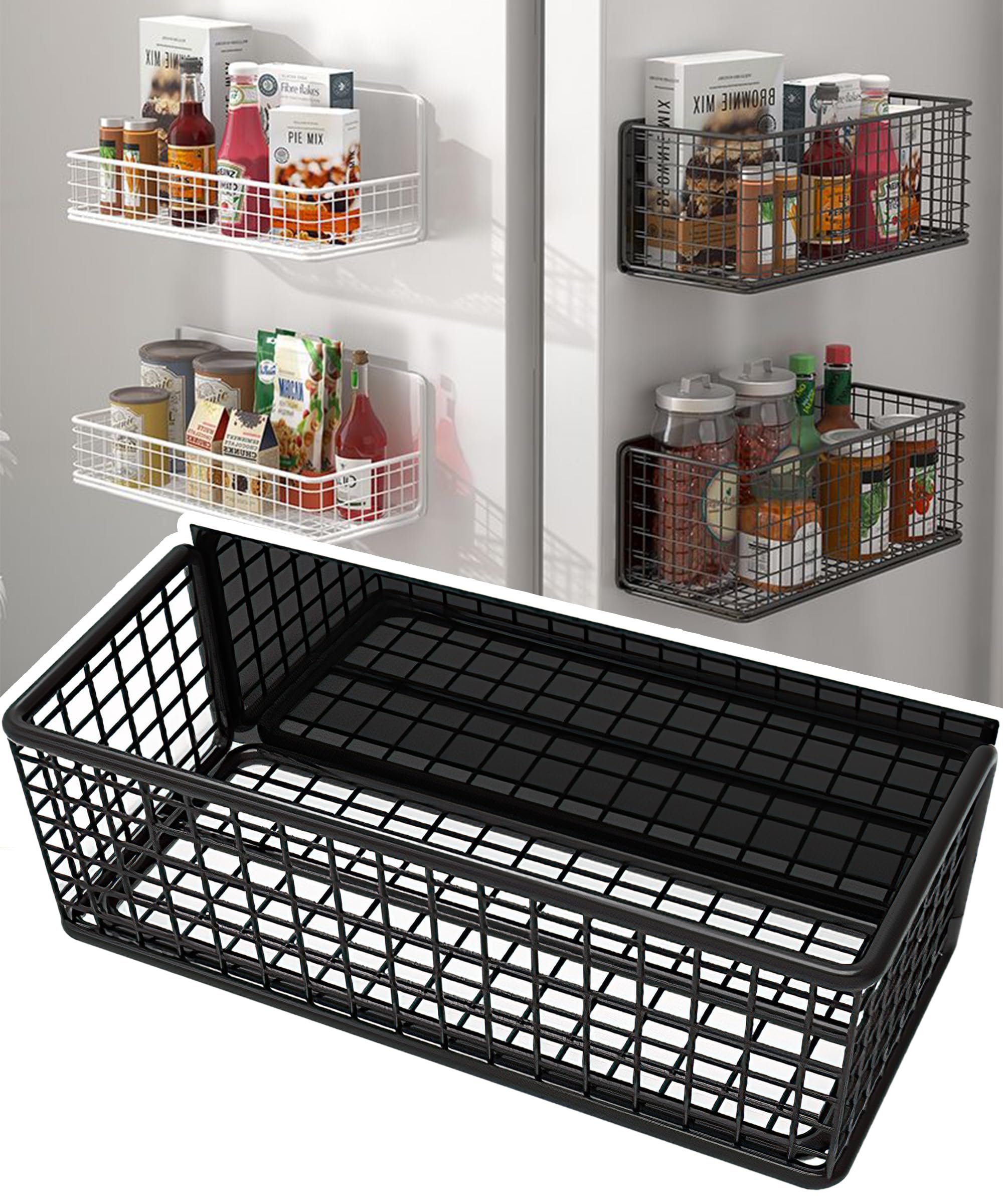 Photo 1 of Buyyyit Magnetic Basket Magnetic Fridge Organizer Magnetic Pencil Holder Whiteboard Accessories Home Kitchen Organization (Black-High)