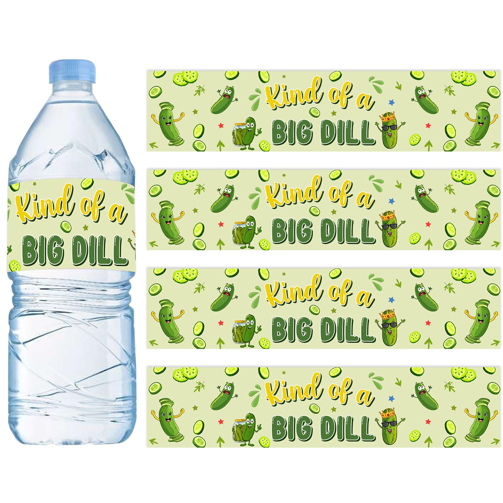Serencatcher 32PCS Kind of a Big Dill Water Bottle Labels, Pickle Party Decorations Funny Pickle Self Adhesive Water Bottle Stickers Wrappers for Fruit Cucumber Birthday Baby Shower Party Supplies