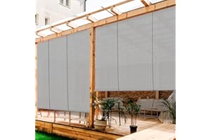 FLORALEAF Outdoor Roller Shades 8'W x 6'H Window Blinds for Porch Screen Deck Pergola Patio Balcony Gazebo Privacy Sunshade Roll Up Outdoor, Light Grey