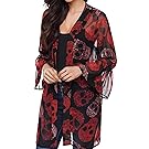 TINHAO Women's Skull Print Sheer Loose Kimono Cardigan Tops Blouse Cover up