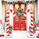 Simgoing 2 Pack 5ft Christmas Inflatable Candy Canes Outdoor Decorations, PVC Xmas Candy Canes Inflatable Column for Holiday Indoor Outdoor Holiday Yard Garden Lawn Decor (Red,White)