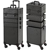 Leeora&Leekoo Portable Multi-Storey Nail Case for Nail Tech Organizer - Wheels Makeup Case Organizer, Cosmetic Case, Makeup Train Case, Make Up Case (Black)