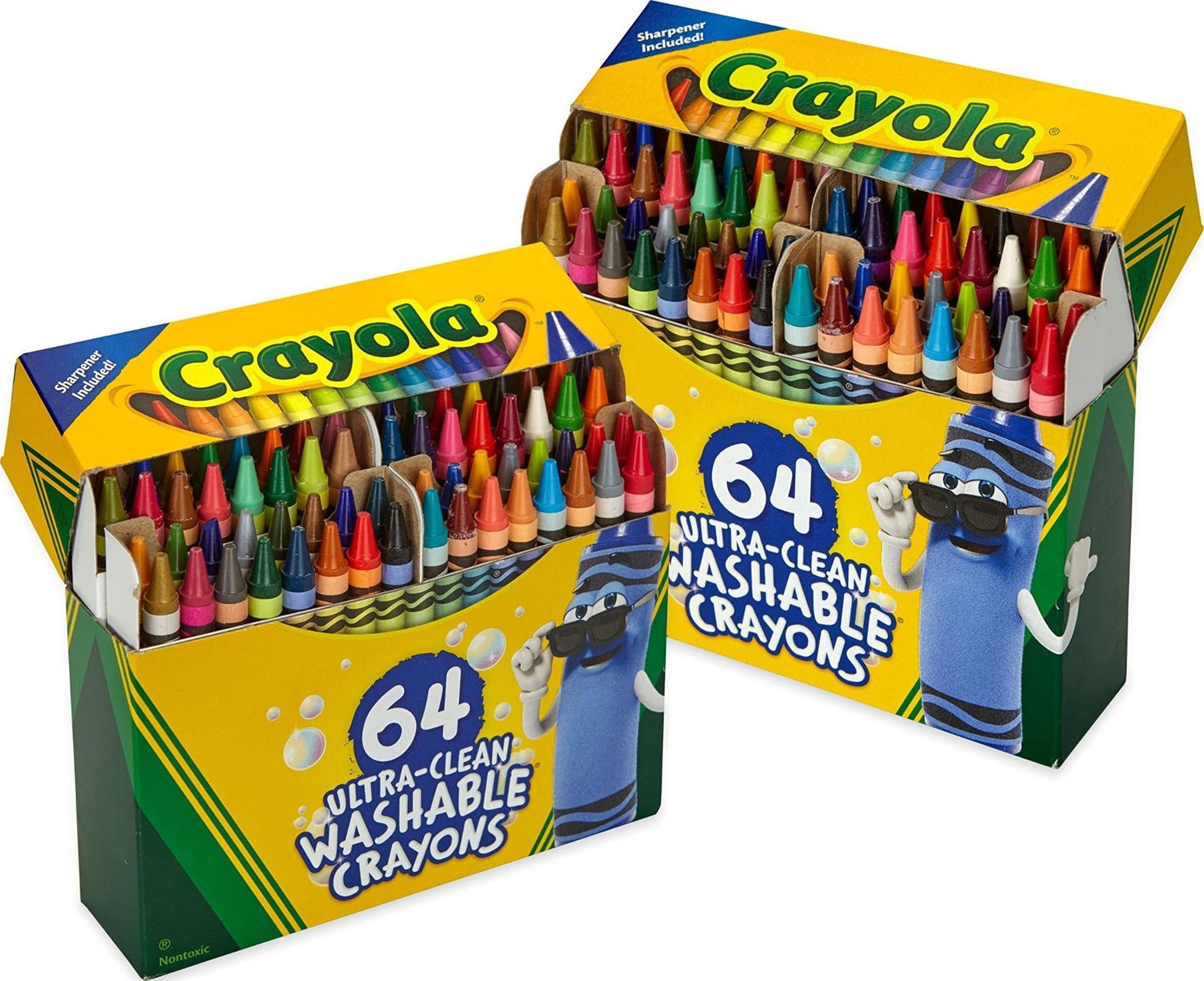 Crayola lavable para niños – 64 ct (2 cajas), artículos imprescindibles para el aula, suministros escolares para profesores, crayones a granel para niños pequeños [exclusivo de Amazon]