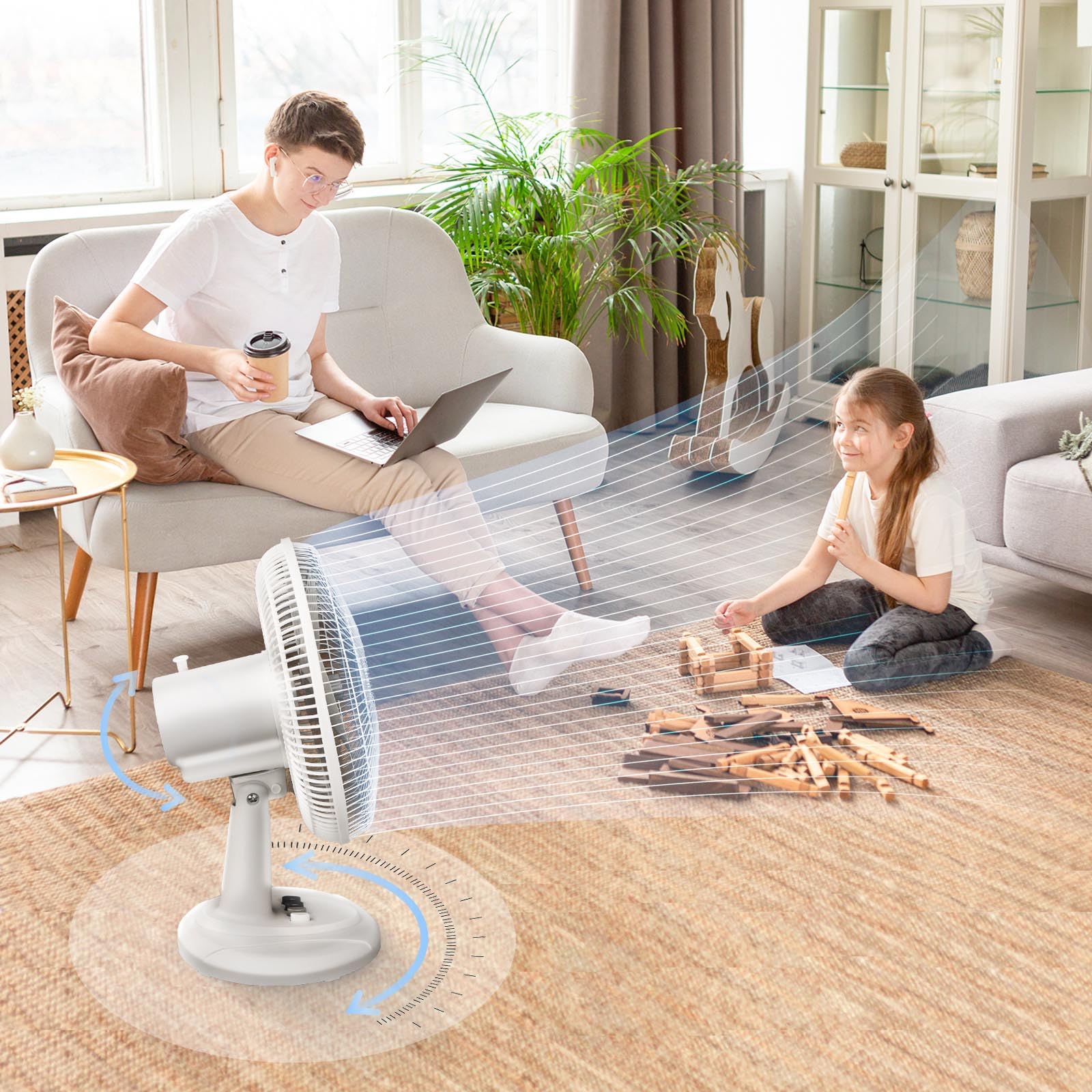 BEYOND BREEZE Oscillating Table Fan Quiet 3-Speed 12-Inch Adjustable Tilt Fan with Safety Grill, Ideal for Home, Office, Dorm