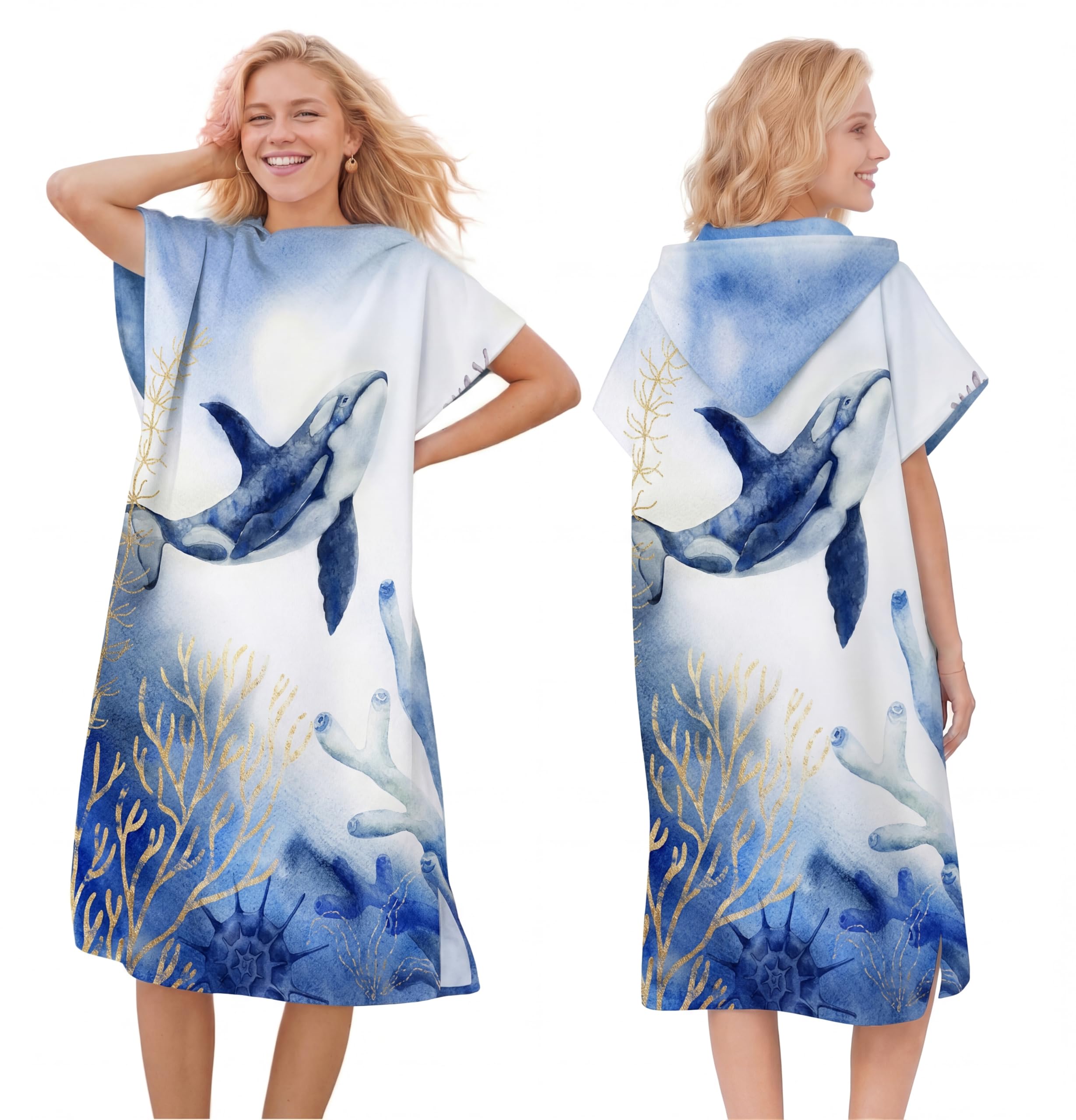 LOMTRATS Quick-drying Surf Poncho, Changing Towel, Bathrobe, Sports Towels for Swimmers,Hoodie for Adults,Swimming,Beach,Surfing,Diving,Bathing（Adult-M）