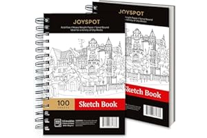 JOY SPOT! 5.5x8.5 Inch Sketch Book, Pack of 2, 200 Sheets (68 lb/100gsm), Spiral Bound Artist Sketch Pad for Artist Pro & Amateurs | Marker Art, Colored Pencil, Charcoal for Sketching