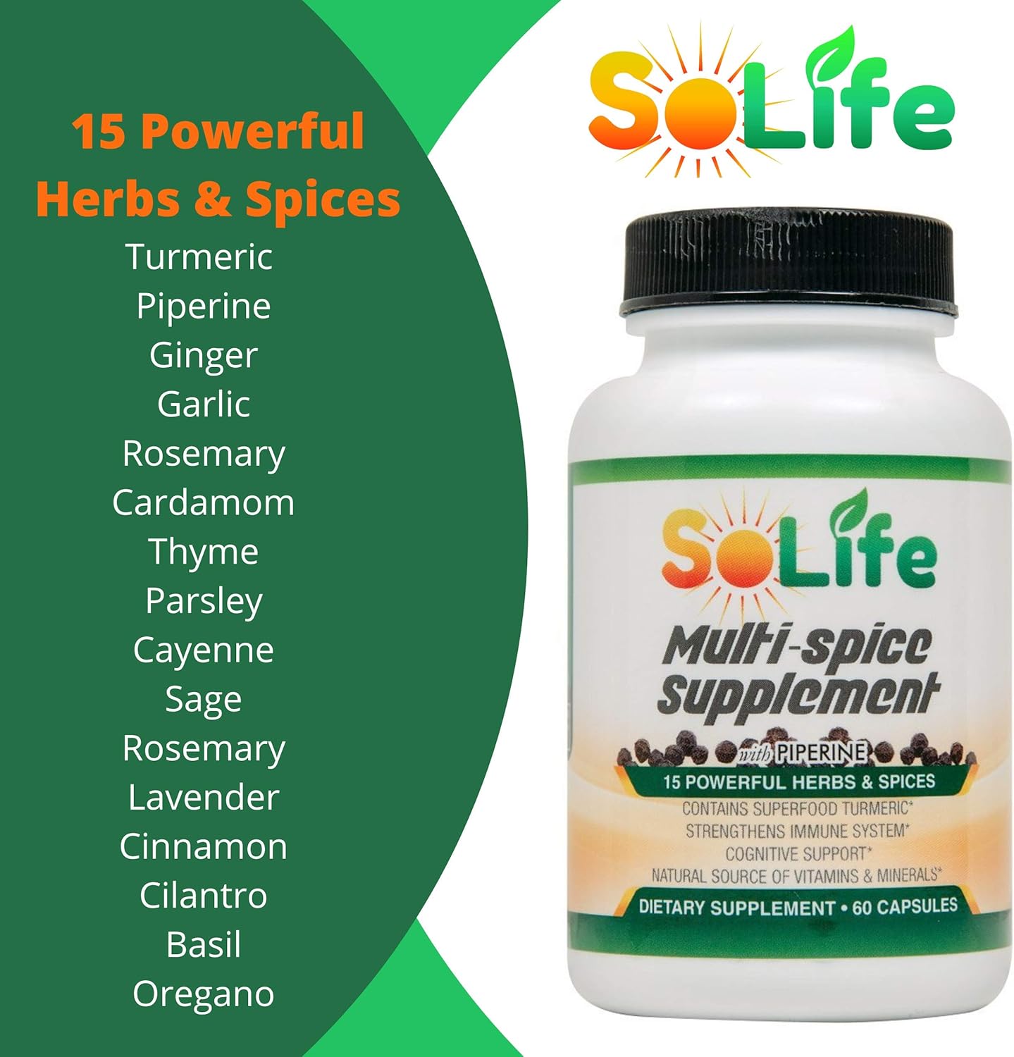 Multi-spice Supplement - Ginger Turmeric Supplement, Black Pepper Extract Garlic Rosemary Cardamom Thyme Parsley Cayenne & More Capsules 1000 mg pills: Health & Personal Care