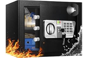 YAYAG 1.2 Cu Ft Small Safe Box Fireproof Waterproof, Steel Security Home Safe with External Type-C Interface, Removable Shelf