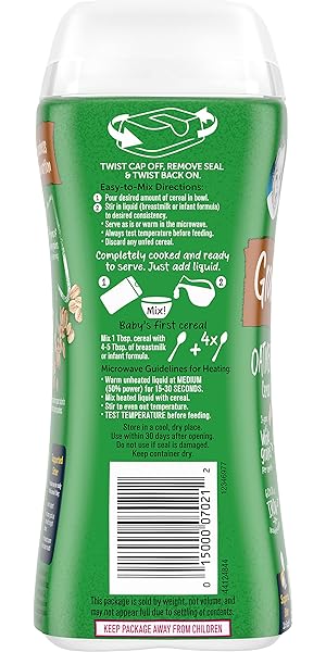 GERBER ORGANIC FOR BABY 1ST FOODS GRAIN & GROW CEREAL, OATMEAL CEREAL, MADE WITH WHOLE GRAINS & IRON, USDA ORGANIC & NON-GMO, 8-OUNCE CANISTER (PACK OF 1)