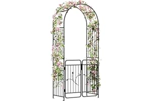 DWVO Metal Garden Arbor with Gate, 86" H Outdoor Lawn Arch for Climbing Plants, Roses, Vines, Wedding Archway Party Decor for Lawn, Patio, Backyard