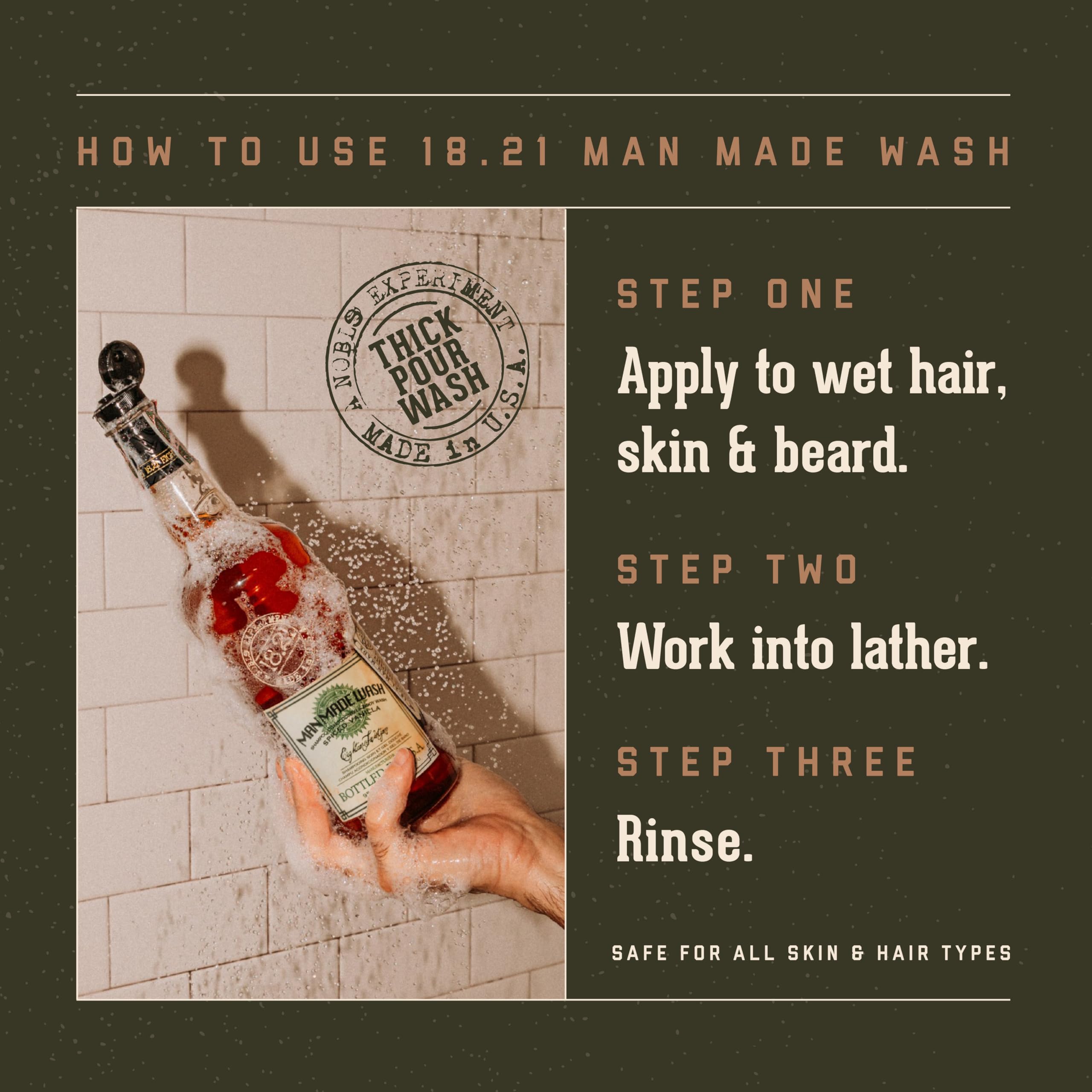18.21 Man Made Original 3-in-1 Body Wash, Shampoo, & Conditioner for Men - Thick-Pour Formula with Extra Lather, All Hair & Skin Types, Strengthens and Moisturizes in a Manly Aroma