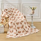 FY FIBER HOUSE Heart Blanket Valentines Day Blanket Gift for Women Men Girls Soft Cozy Fannel Throw Blankets for Lover All Season Use, 60x80 Inches, Khaki
