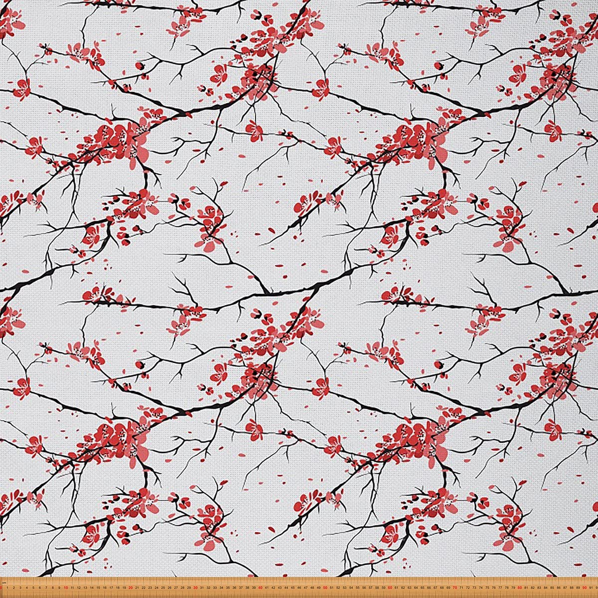 Sakura Branches Upholstery Fabric for Chairs,Cherry Blossom Flowers Botanical Fabric by The Yard,Oriental Botanical Fabric for Upholstery and DIY Projects,2 Yards,(L184*W150cm) Red White