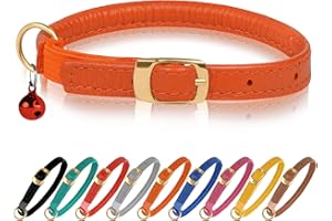MUROMTO Murom Rolled Leather Cat Collar with Elastic Strap Safety Adjustable Pet Collars for Cats Kitten Yellow Red Pink Blue Orange Brown Gray (Orange)