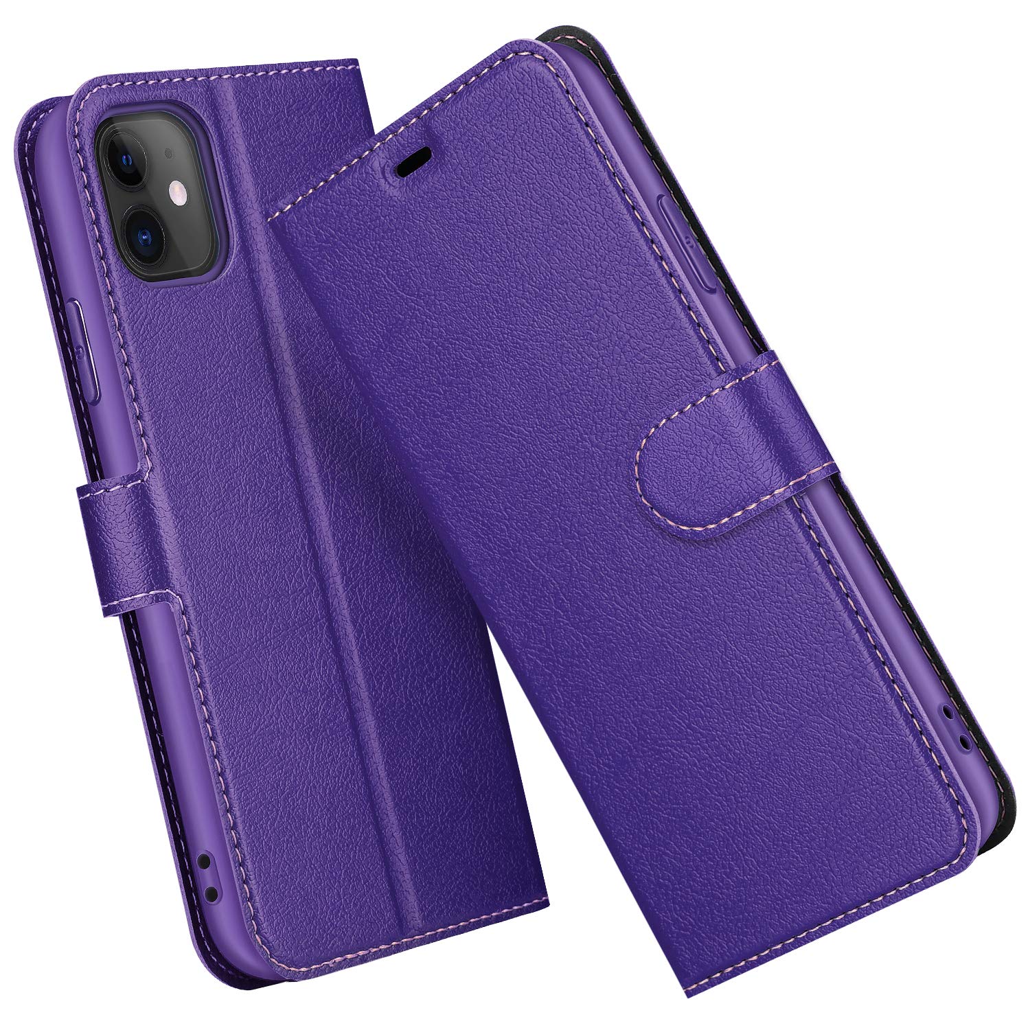 ELESNOW Phone Case for iPhone 11, Flip Wallet PU Leather Card Holder with RFID Blocking Magnetic Closure Stand Cover for Apple iPhone 11 (Purple)