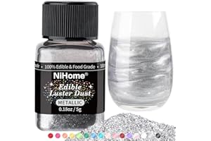 NiHome Edible Food-Grade Glimmer Powder Glitter Luster Dust Food Decorating Sprinkle Dust for Drink Wine Beverage Cake Candy Dessert Home Bakery Restaurant Vegan Allergen-Free (0.18oz/5g, Metallic)