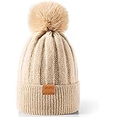 Jikuzfu Womens Winter Beanie Hat with Faux Fur Pom Pom,Soft Warm Fleece Lined Knit Beanie for Cold Weather