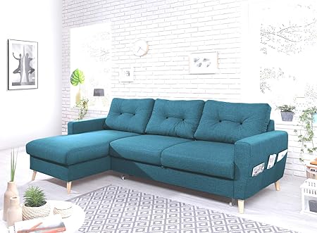 Bobochic Oslo Canape D Angle Gauche Convertible Bleu Canard
