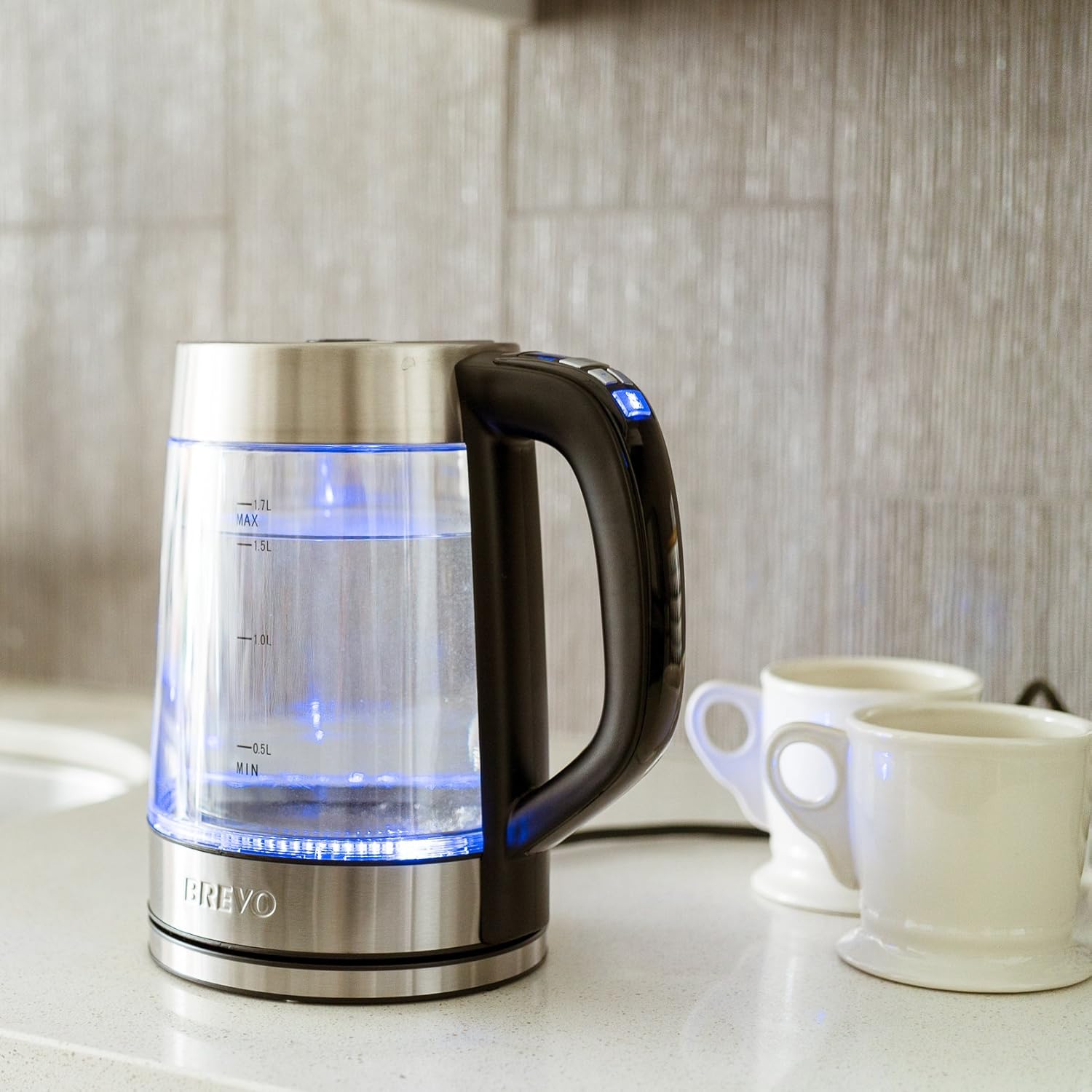 Electric Kettles BREVO Double Wall Variable Temperature Electric Glass