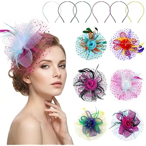 JOUTYFOR 6 Pcs Fascinators Hats for Women Tea Party Hats with Feathers and Flower Mesh Hair Clip for Wedding Derby Cocktail P