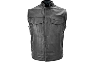 XELEMENT MOTORCYCLE GEAR USA Leather 1205 Black Combat Motorcycle Leather Vest with Gun Pocket for Men - Real Genuine Cowhide