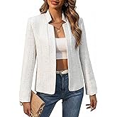 Mina Self 2026 Spring Women's Tweed Plaid Blazer Jacket - Fully Lined Open Front Stand Collar Casual Fashion Work Office Coat