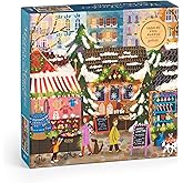 Galison Merry Market – 1000 Piece Foil Joy Laforme Jigsaw Puzzle Featuring Merry and Festive Outdoor Market for The Holidays with Gold Foil Accents