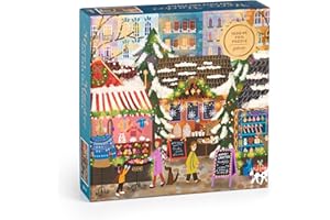 Galison Merry Market – 1000 Piece Foil Joy Laforme Jigsaw Puzzle Featuring Merry and Festive Outdoor Market for The Holidays with Gold Foil Accents