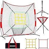 ZONLOLO 6x6ft Portable Baseball & Softball Net for Hitting,Pitching and Throwing, with Sturdy Bow Frame,Battting Tee,Ball Caddy and 2 Strike Zones, Perfect Pitching net for Kids!