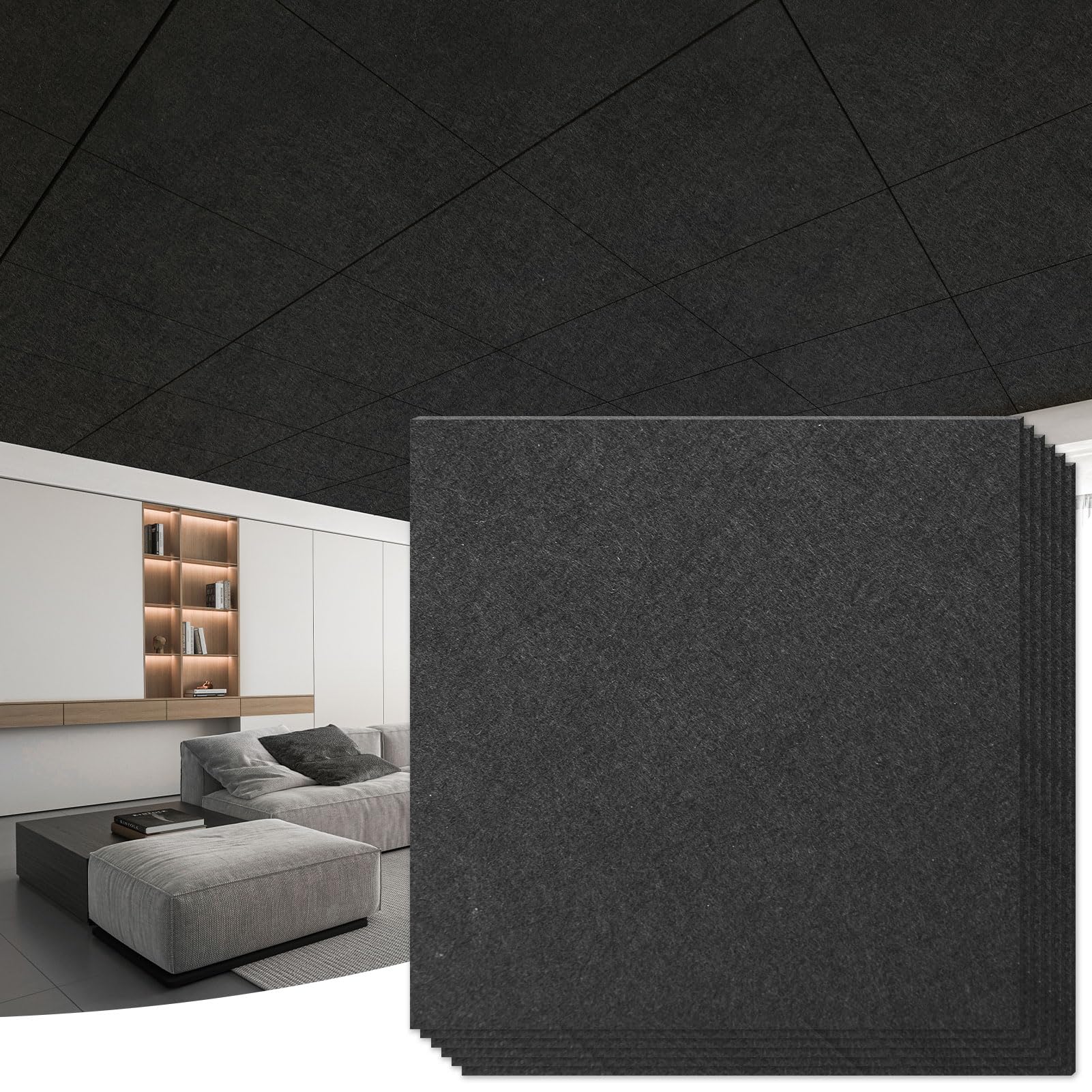 Photo 1 of ** WHITE**Art3d Acoustic Polyester Drop Ceiling Tiles, Waterproof 12-Pack 2ft x 2ft Ceiling Panels for Office Basement Kitchen Recording Room, No Sag? Breakage?Reusable,Covers 48 Sq.Ft,