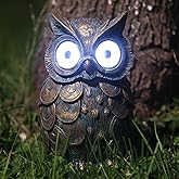 Owl Outdoor Statue with Solar Light Garden Decoration Gift for Patio, Backyard & Lawn, Owl Waterproof Resin Sculpture Ornament with Glowing Eyes, 7.5" H