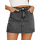POTILI Denim Skort for Women Denim Mini Skirt Casual High Waist Stretch Jean Skirt with Pockets