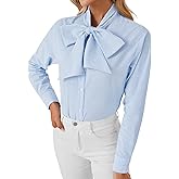 LYANER Women's Striped Button Down Shirts Vintage Bow Tie Collar Long Sleeve Elegant Blouse Tops