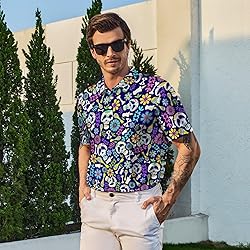 Xdceu Men's Skull Polo Shirts Hawaiian Golf Polo