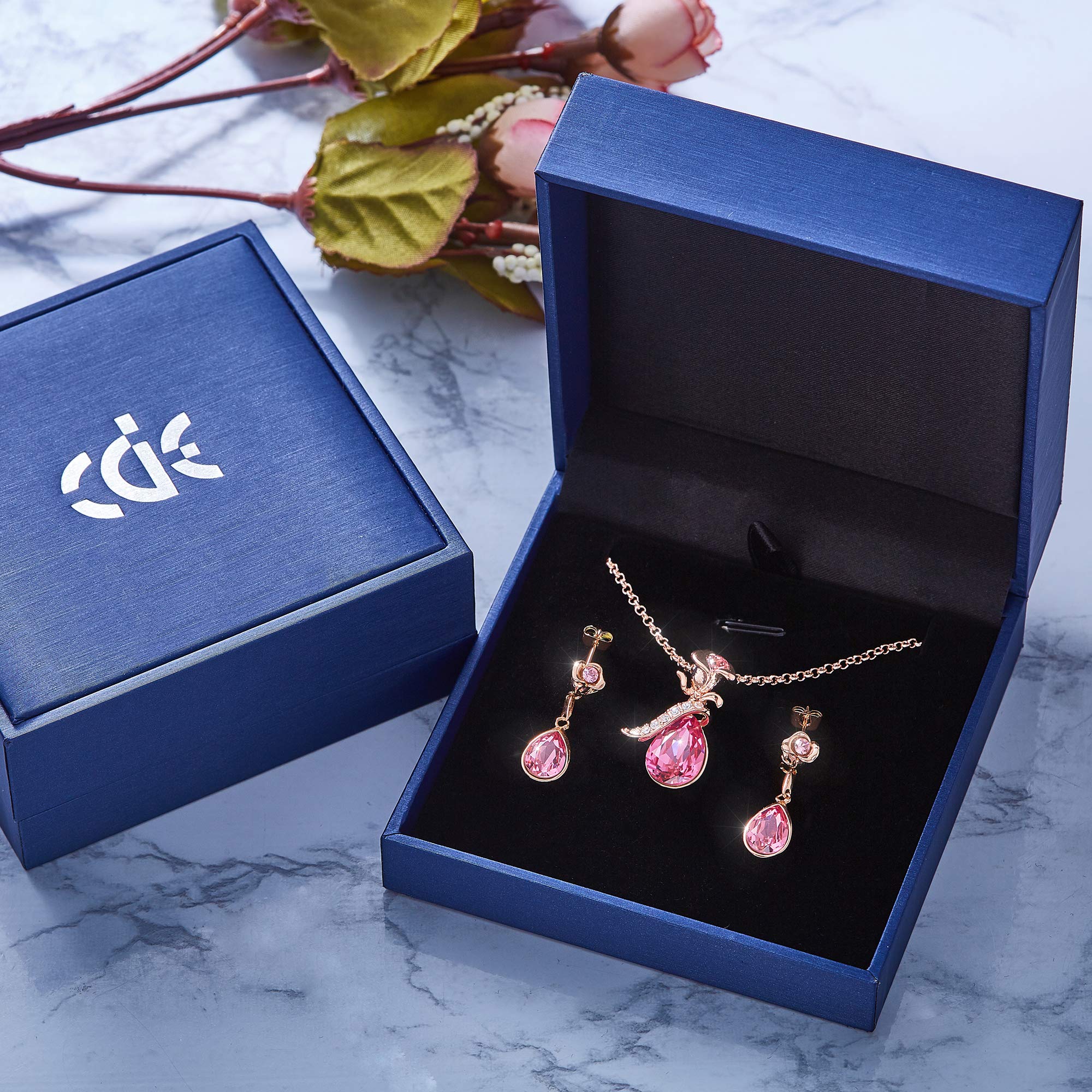 CDE Jewelry Set Flower Swarovski Necklace Earring Fashion Jewelry Gift for Women