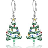 Christmas Earrings Christmas Tree Earrings for Women Dangling Sterling Silver Holiday Jewelry Cute Xmas Gifts for Mom Wife