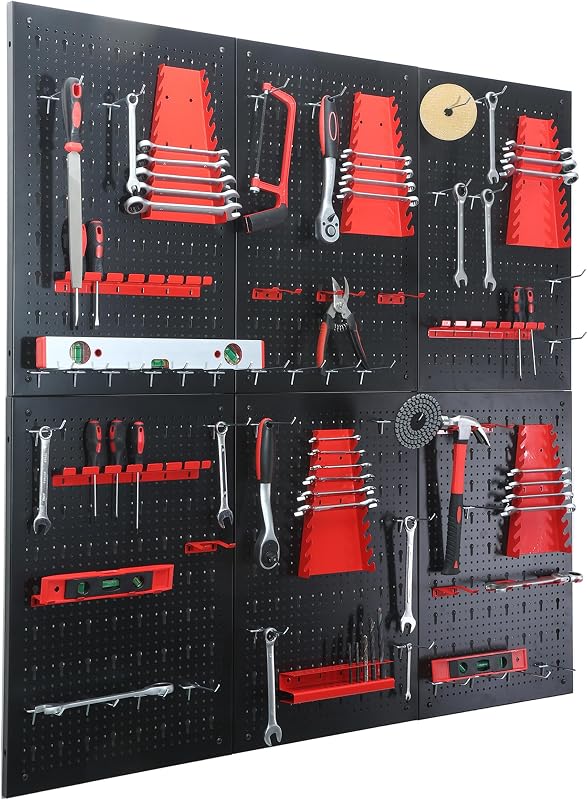 Panel para Herramientas, 6 Paneles Perforados, Negro/Rojo