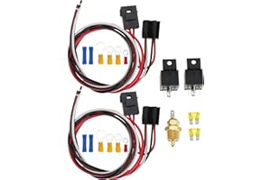 HIYEVE Dual Fan Relay Kit With Thermostat 185 On 175 Off 40A Temperature Sensor Switch for Radiator Cooling - Waterproof Wiring Harness