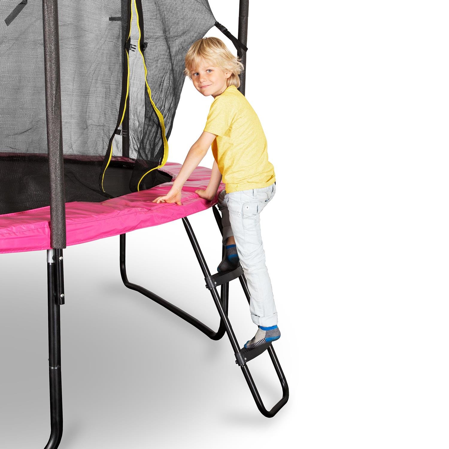 HOMCOM Tappeto Elastico Per Bambini E Adulti Con Rete Di Sicurezza Pali Imbottiti, Trampolino Da Giardino 244x244x205 Blu E Nero 84497472