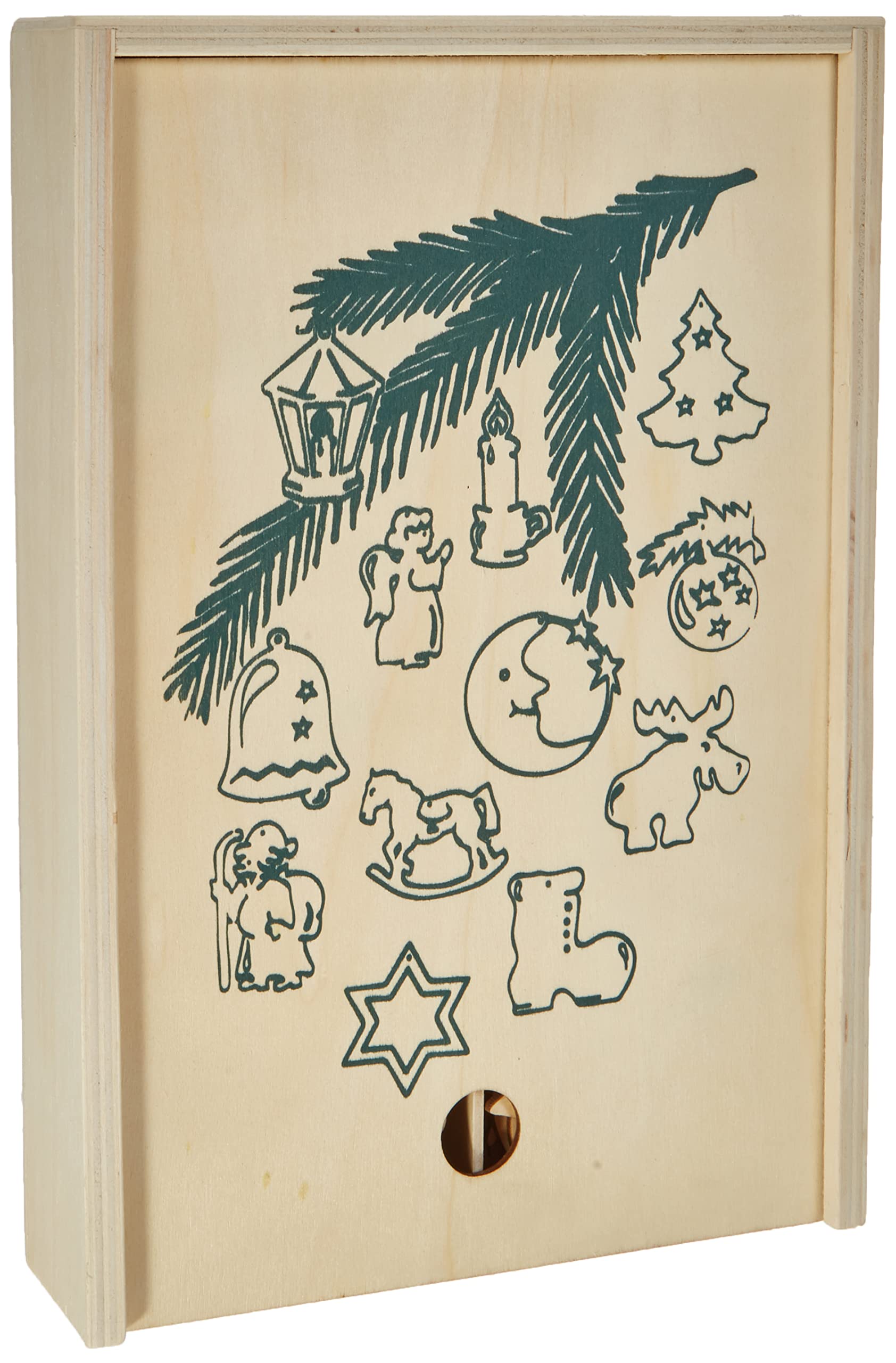 Fir tree decoration "winter time" from untreated wood, 60 pcs. set with 12 different motifs, special highlight for the Christmas tree, in the window, arrangement or also on gift packages, including lockable wooden box