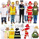 Vicenpal 8 Sets Pretend Play Kids Costumes Set Christmas Gifts Washable Chef Construction Policeman Fireman Doctor Astronaut Costumes for Boys Toddler Girls Kids