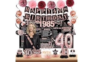 POPULARLDO 40th Birthday Decorations for Women, Rose Gold Back In 1985 Birthday Banner Decorations, Happy 40th Birthday Cake Topper, Balloons, Backdrop, Table Decorations, Sash Party Supplies for Women