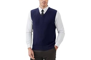 Kallspin Men’s Wool Blended Cable Knit Sweater Vest V Neck Relaxed Fit Sleeveless Pullovers