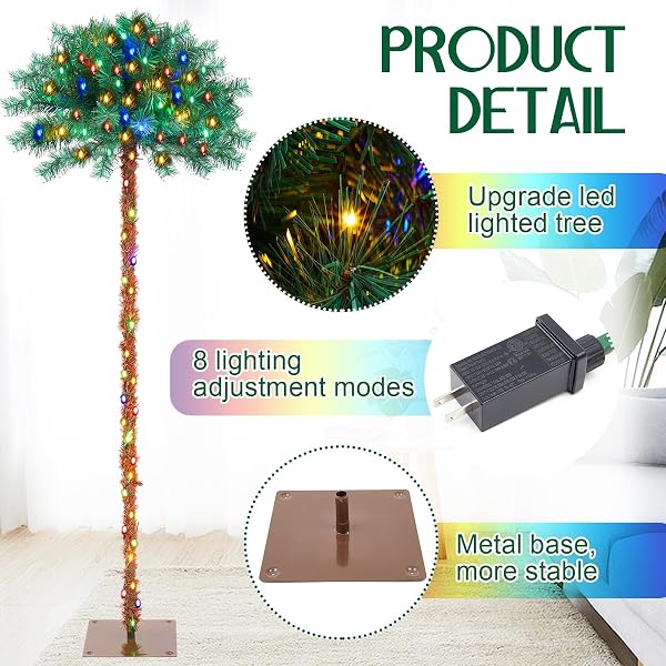 NUANCHU 3 PACK 4/5/6FT LIGHTED PALM TREE CHRISTMAS PRE-LIT ARTIFICIAL PALM TREE 8 MODE WITH TIMER MULTI-COLOR LED LIGHTS METAL BASE, TROPICAL XMAS DECOR FOR PATIO YARD POOL, INDOOR OUTDOOR USE