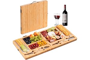 HBlife Bamboo Cheese Board & Knife Set Extra Large Folding Charcuterie Boards Set & Accessories House Warming Gift Perfect Ch