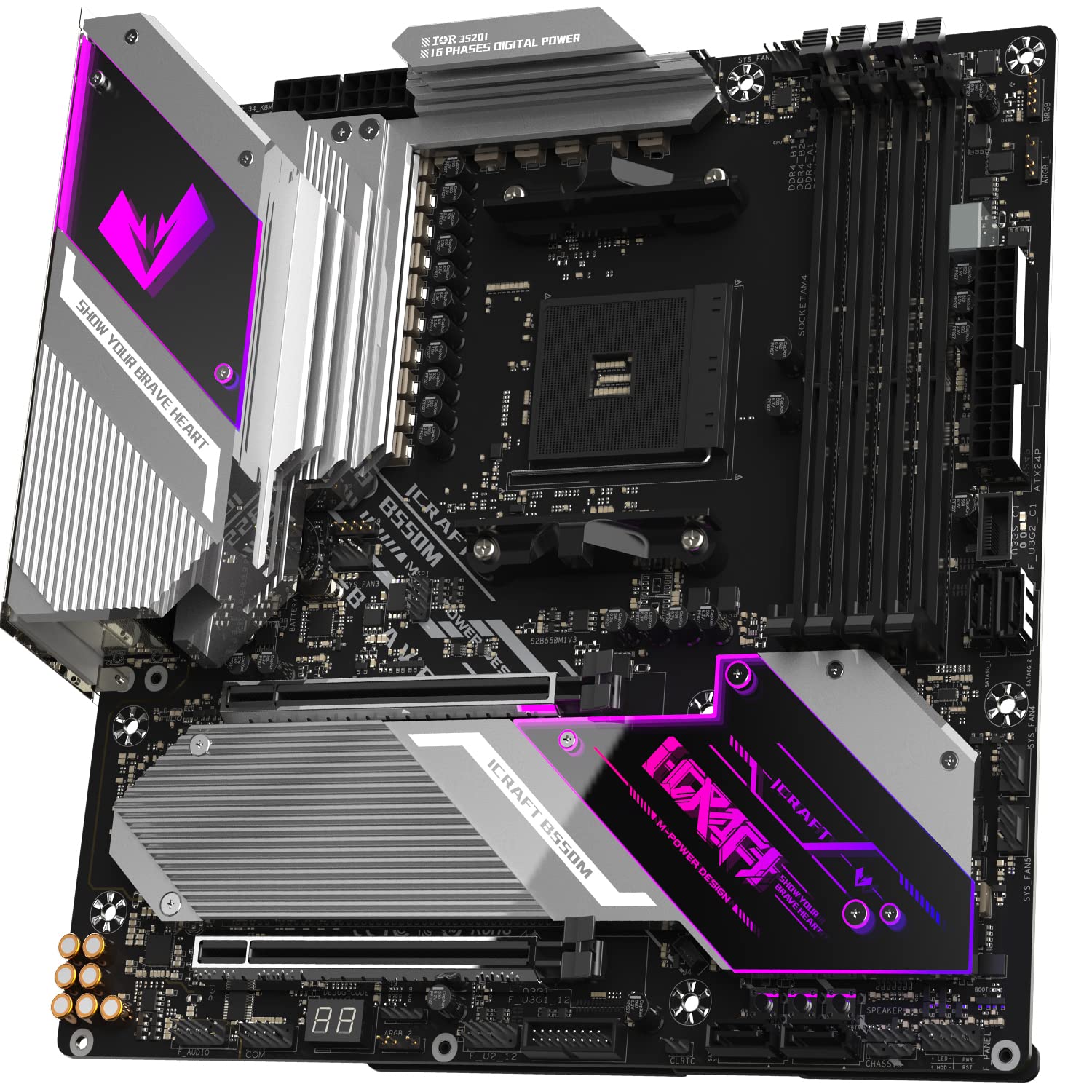 MAXSUN iCraft B550 Gaming M-ATX Motherboard, 14+2 Power Stages AMD AM4 Zen 3, DDR4, PCIe 4.0, SATA 6Gb/s, Dual M.2, USB 3.2 HDMI/DP, 2.5G LAN Micro ATX AMD Ryzen 5000 Series Processors CPU